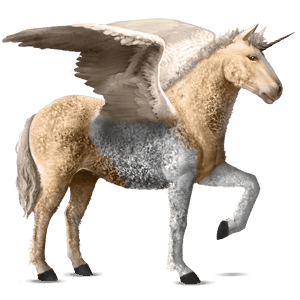 gevleugelde rijpaard-eenhoorn curly palomino tobiano